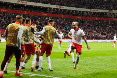 Kamil Piatkowski, Polonya ve İskoçya milli takımları arasında oynanan UEFA Milletler Ligi maçında gol attıktan sonra PGE Narodowy 'da (Maciej Rogowski)