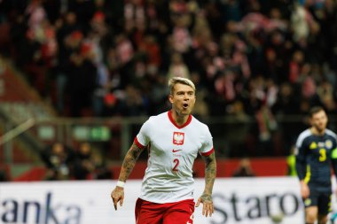 Kamil Piatkowski, Polonya ve İskoçya milli takımları arasında oynanan UEFA Milletler Ligi maçında gol attıktan sonra PGE Narodowy 'da (Maciej Rogowski)