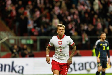 Kamil Piatkowski, Polonya ve İskoçya milli takımları arasında oynanan UEFA Milletler Ligi maçında gol attıktan sonra PGE Narodowy 'da (Maciej Rogowski)