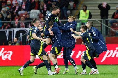 Andy Robertson, Polonya ve İskoçya milli takımları arasında oynanan UEFA Uluslar Ligi maçında gol attıktan sonra PGE Narodowy 'da (Maciej Rogowski)