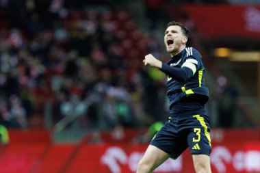Andy Robertson, Polonya ve İskoçya milli takımları arasında oynanan UEFA Uluslar Ligi maçında gol attıktan sonra PGE Narodowy 'da (Maciej Rogowski)