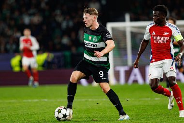 Viktor Gyokeres, Bukayo Saka UEFA Şampiyonlar Ligi maçında Sporting CP ve Arsenal FC takımları arasında görüldü (Maciej Rogowski) 