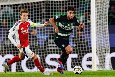 Martin Odegaard, Goncalo Inacio UEFA Şampiyonlar Ligi maçında Sporting CP ve Arsenal FC (Maciej Rogowski) 