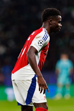 Bukayo Saka UEFA Şampiyonlar Ligi maçında Sporting CP ve Arsenal FC takımları arasında görüldü (Maciej Rogowski) 