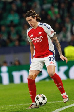 Riccardo Calafiori UEFA Şampiyonlar Ligi maçında CP ve Arsenal FC takımları arasında görüldü (Maciej Rogowski) 