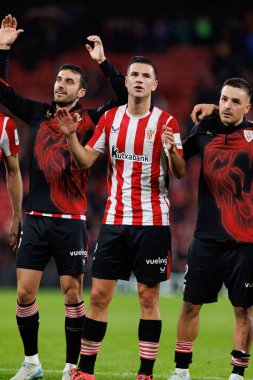 Unai Nunez, Gorka Guruzeta, Andoni Gorozabel LaLiga EA Spor Maçı sırasında Estadio de San Mames 'deki Real Madrid FC takımları arasında görüldü (Maciej Rogowski)