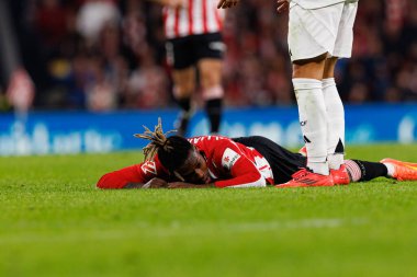 Nico Williams, Estadio de San Mames 'teki Athletic Club ve Real Madrid FC takımları arasında oynanan LaLiga EA SPORTS maçı sırasında görüldü (Maciej Rogowski)