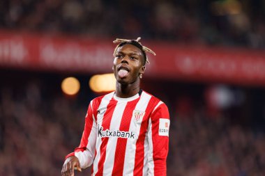 Nico Williams, Estadio de San Mames 'teki Athletic Club ve Real Madrid FC takımları arasında oynanan LaLiga EA SPORTS maçı sırasında görüldü (Maciej Rogowski)