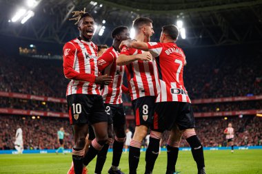 Atletizm Takımı, Estadio de San Mames 'teki LaLiga EA Spor Kulübü ve Real Madrid FC takımları arasında oynanan maçta Alex Berenguer' den gol üstüne gol atarken görüldü (Maciej Rogowski)