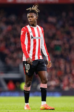 Nico Williams, Estadio de San Mames 'teki Athletic Club ve Real Madrid FC takımları arasında oynanan LaLiga EA SPORTS maçı sırasında görüldü (Maciej Rogowski)