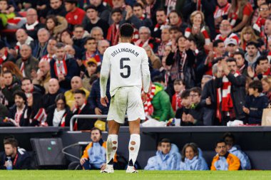 Jude Bellingham, Estadio de San Mames 'te Atletizm Kulübü ve Real Madrid FC takımları arasında oynanan LaLiga EA Spor Maçı sırasında görüldü (Maciej Rogowski)