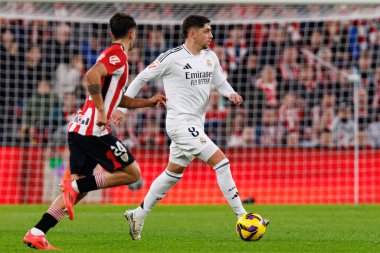 Federico Valverde, Estadio de San Mames 'deki Athletic Club ve Real Madrid FC takımları arasında oynanan LaLiga EA SPORTS maçı sırasında görüldü (Maciej Rogowski)
