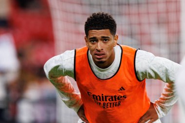 Jude Bellingham, Estadio de San Mames 'te Atletizm Kulübü ve Real Madrid FC takımları arasında oynanan LaLiga EA Spor Maçı sırasında görüldü (Maciej Rogowski)