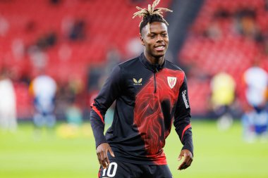 Nico Williams, Estadio de San Mames 'teki Athletic Club ve Real Madrid FC takımları arasında oynanan LaLiga EA SPORTS maçı sırasında görüldü (Maciej Rogowski)