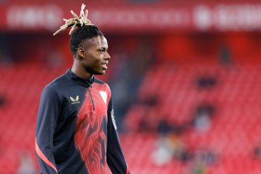 Nico Williams, Estadio de San Mames 'teki Athletic Club ve Real Madrid FC takımları arasında oynanan LaLiga EA SPORTS maçı sırasında görüldü (Maciej Rogowski)