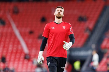 Unai Simon, Estadio de San Mames 'deki Athletic Club ve Real Madrid FC takımları arasında oynanan LaLiga EA SPORTS maçı sırasında görüldü (Maciej Rogowski)