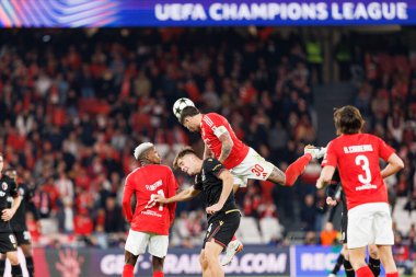 Florentino Luis, Thijs Dallinga, Nicolas Otamendi UEFA Şampiyonlar Ligi maçında SL Benfica ve Bologna FC 1909 takımları arasında görüldü (Maciej Rogowski)