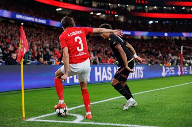 Alvaro Carreras, Dan Ndoye UEFA Şampiyonlar Ligi maçında SL Benfica ve Bologna FC 1909 takımları arasında görüldü (Maciej Rogowski)