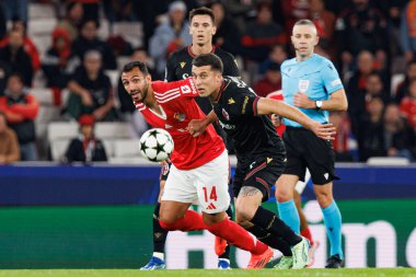 Vangelis Pavlidis, Nicolo Casale UEFA Şampiyonlar Ligi maçında SL Benfica ve Bologna FC 1909 takımları arasında görüldü (Maciej Rogowski)