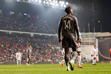 Aurelien Tchouameni, LaLiga EA SPORTS maçı sırasında Estadio de Vallecas 'ta Rayo Vallecano ve Real Madrid FC takımları arasında görüldü (Maciej Rogowski)