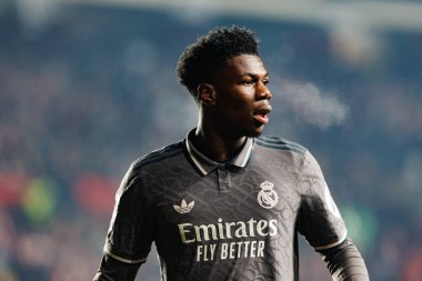 Aurelien Tchouameni, LaLiga EA SPORTS maçı sırasında Estadio de Vallecas 'ta Rayo Vallecano ve Real Madrid FC takımları arasında görüldü (Maciej Rogowski)