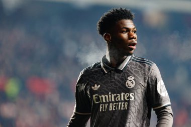 Aurelien Tchouameni, LaLiga EA SPORTS maçı sırasında Estadio de Vallecas 'ta Rayo Vallecano ve Real Madrid FC takımları arasında görüldü (Maciej Rogowski)