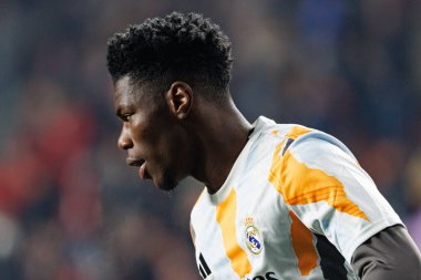 Aurelien Tchouameni, LaLiga EA SPORTS maçı sırasında Estadio de Vallecas 'ta Rayo Vallecano ve Real Madrid FC takımları arasında görüldü (Maciej Rogowski)