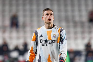 Andriy Lunin, Estadio de Vallecas 'ta Rayo Vallecano ve Real Madrid FC takımları arasında oynanan LaLiga EA SPORTS maçı sırasında görüldü (Maciej Rogowski)