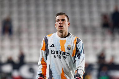 Andriy Lunin, Estadio de Vallecas 'ta Rayo Vallecano ve Real Madrid FC takımları arasında oynanan LaLiga EA SPORTS maçı sırasında görüldü (Maciej Rogowski)