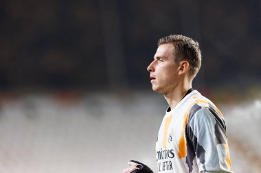 Andriy Lunin, Estadio de Vallecas 'ta Rayo Vallecano ve Real Madrid FC takımları arasında oynanan LaLiga EA SPORTS maçı sırasında görüldü (Maciej Rogowski)