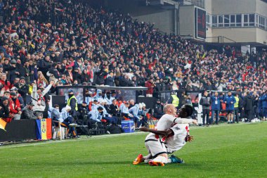 Abdul Mumin, LaLiga EA SPORTS maçında Estadio de Vallecas 'ta Rayo Vallecano ve Real Madrid FC takımları arasında gol attıktan sonra kutlama yaparken görüldü (Maciej Rogowski)