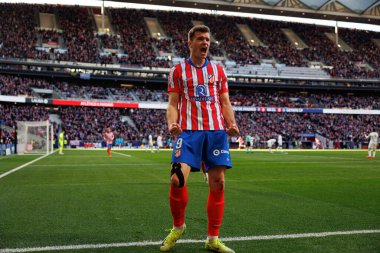 Alexander Sorloth, LaLiga EA SPORTS maçında Estadio Civitas Metropolitano 'daki Atletico de Madrid ve Getafe CF takımları arasında gol attıktan sonra kutlama yaparken görüldü (Maciej Rogowski)