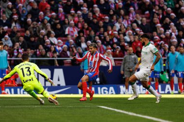 David Soria, Angel Correa LaLiga EA SPORTS maçı sırasında Estadio Civitas Metropolitano 'da Atletico de Madrid ve Getafe CF takımları arasında görüldü (Maciej Rogowski)