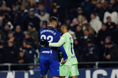 Domingos Duarte, Raphinha LaLiga EA SPORTS maçı sırasında Estadio Coliseum 'daki Getafe CF ve FC Barcelona takımları arasında görüldü (Maciej Rogowski)