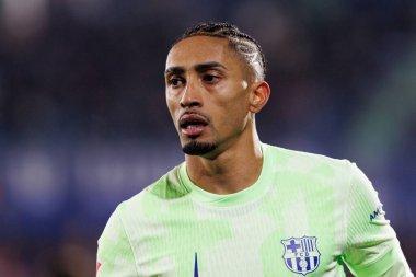 LaLiga EA SPORTS maçı sırasında Estadio Coliseum 'da Getafe CF ve FC Barcelona takımları arasında Raphinha görüldü (Maciej Rogowski)