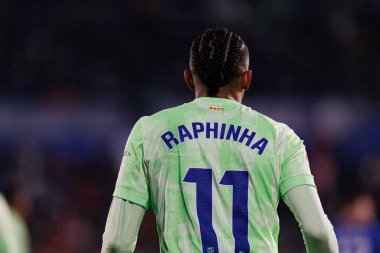 LaLiga EA SPORTS maçı sırasında Estadio Coliseum 'da Getafe CF ve FC Barcelona takımları arasında Raphinha görüldü (Maciej Rogowski)