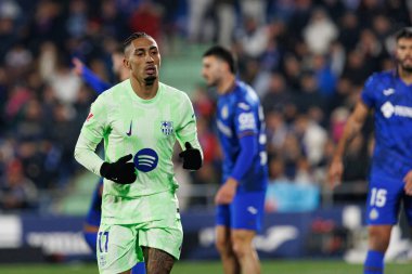 LaLiga EA SPORTS maçı sırasında Estadio Coliseum 'da Getafe CF ve FC Barcelona takımları arasında Raphinha görüldü (Maciej Rogowski)