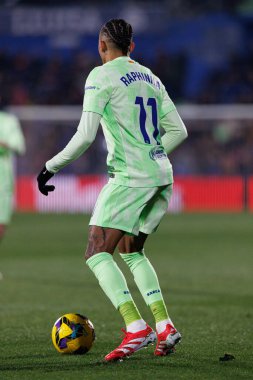 LaLiga EA SPORTS maçı sırasında Estadio Coliseum 'da Getafe CF ve FC Barcelona takımları arasında Raphinha görüldü (Maciej Rogowski)