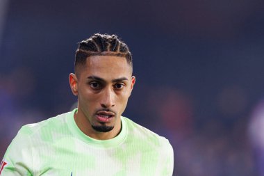 LaLiga EA SPORTS maçı sırasında Estadio Coliseum 'da Getafe CF ve FC Barcelona takımları arasında Raphinha görüldü (Maciej Rogowski)