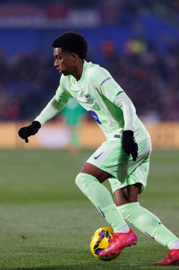 Alejandro Balde, Estadio Kolezyumu 'ndaki Getafe CF ve FC Barcelona takımları arasında oynanan LaLiga EA SPORTS maçı sırasında görüldü (Maciej Rogowski)