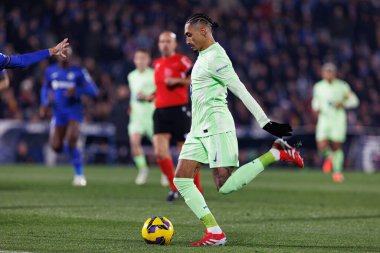 LaLiga EA SPORTS maçı sırasında Estadio Coliseum 'da Getafe CF ve FC Barcelona takımları arasında Raphinha görüldü (Maciej Rogowski)