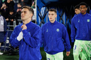 Gavi, Marc Casado, Alejandro Balde LaLiga EA Spor Maçı sırasında Estadio Coliseum 'da Getafe CF ve FC Barcelona takımları arasında görüldü (Maciej Rogowski)