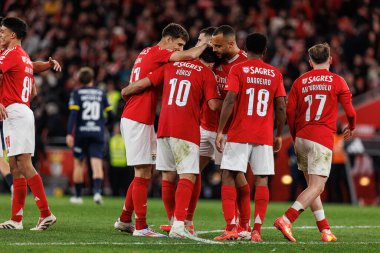 Players of SL Benfica seen celebrating after goal from Orkun Kokcu during Liga Portugal game between teams of SL Benfica and  FC Famalicao (Maciej Rogowski) clipart