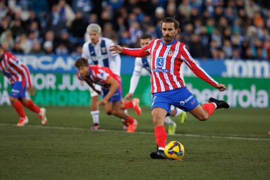 Antoine Griezmann, Estadio Municipal de Butarque 'da CD Leganes ve Atletico de Madrid takımları arasında LaLiga EA SPORTS maçı sırasında görüldü (Maciej Rogowski)
