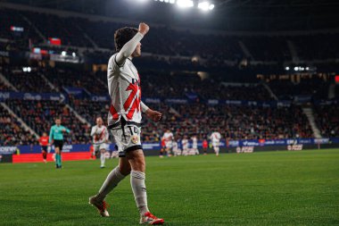 Sergio Camello, LaLiga EA SPORTS maçında gol attıktan sonra El Sadar 'daki Osasuna ve Rayo Vallecano takımları arasında kutlama yaparken görüldü (Maciej Rogowski)