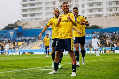 Joao Carvalho, Liga Portekiz maçında GD Estoril Praia ve Vitoria SC takımları arasında attığı gol sonrasında Estadio Antonio Coimbra da Mota 'da (Maciej Rogowski)