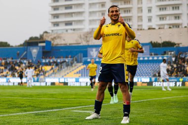 Joao Carvalho, Liga Portekiz maçında GD Estoril Praia ve Vitoria SC takımları arasında attığı gol sonrasında Estadio Antonio Coimbra da Mota 'da (Maciej Rogowski)