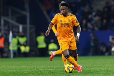 Vinicius Junior, LaLiga EASPORTS maçı sırasında RCD Espanyol de Barcelona ve Real Madrid FC takımları arasında RCDE Stadyumu 'nda (Maciej Rogowski)