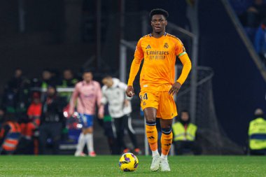 Aurelien Tchouameni, LaLiga EASPORTS maçı sırasında RCD Espanyol de Barcelona ve Real Madrid FC takımları arasında RCDE Stadyumu 'nda (Maciej Rogowski)