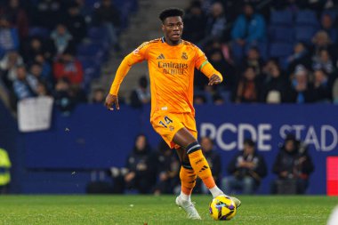 Aurelien Tchouameni, LaLiga EASPORTS maçı sırasında RCD Espanyol de Barcelona ve Real Madrid FC takımları arasında RCDE Stadyumu 'nda (Maciej Rogowski)